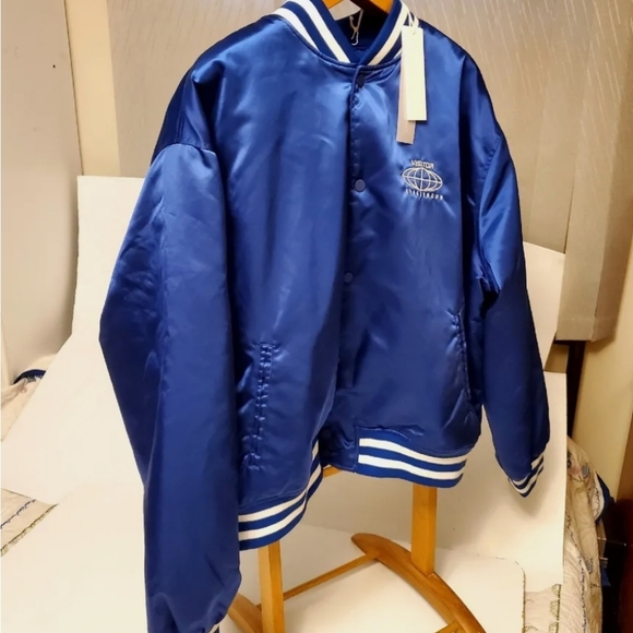 Electric Blue Bomber with awesome Back embroidery by 'Visitor On Earth'. - Picture 2 of 7